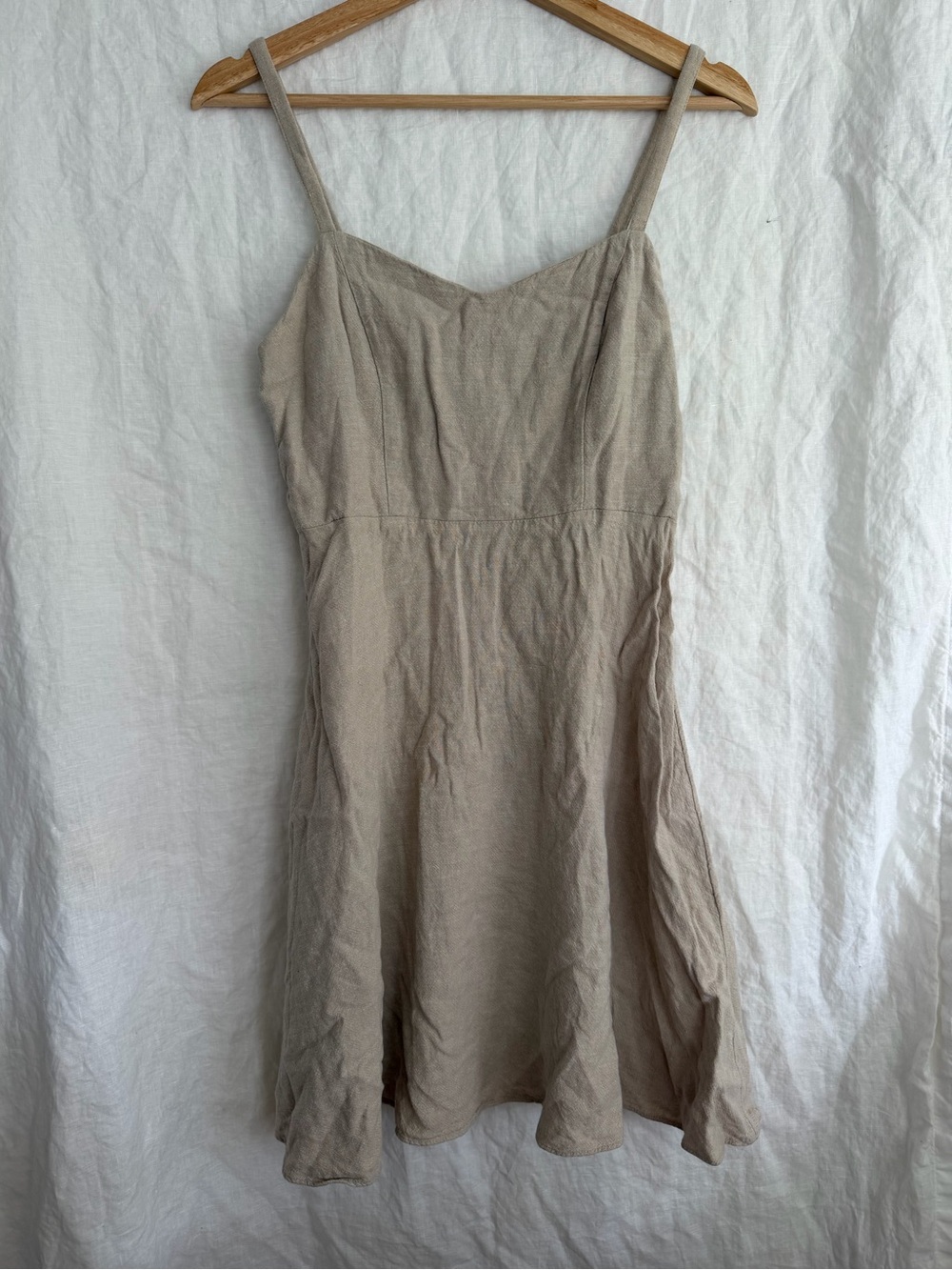 Old Navy Fit & Flare Linen-Blend Cami Mini Dress A Stones Throw Beige Small